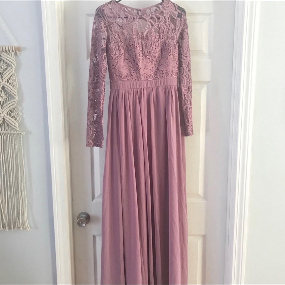 Mauve Open Back Dress with lace sleeves